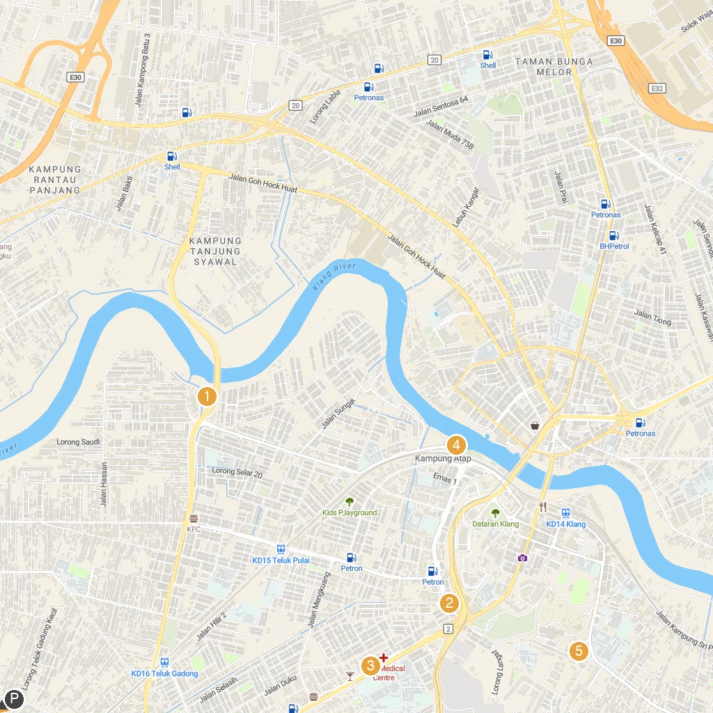 Port Klang (Kuala Lumpur), Malaysia map with numbered points of interest