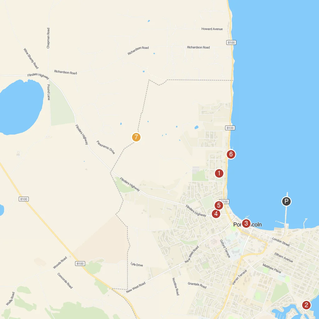 Port Lincoln, South Australia, Australia map with numbered points of interest