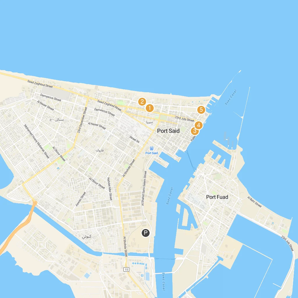 Port Said, Port Said Governorate, Egypt map with numbered points of interest