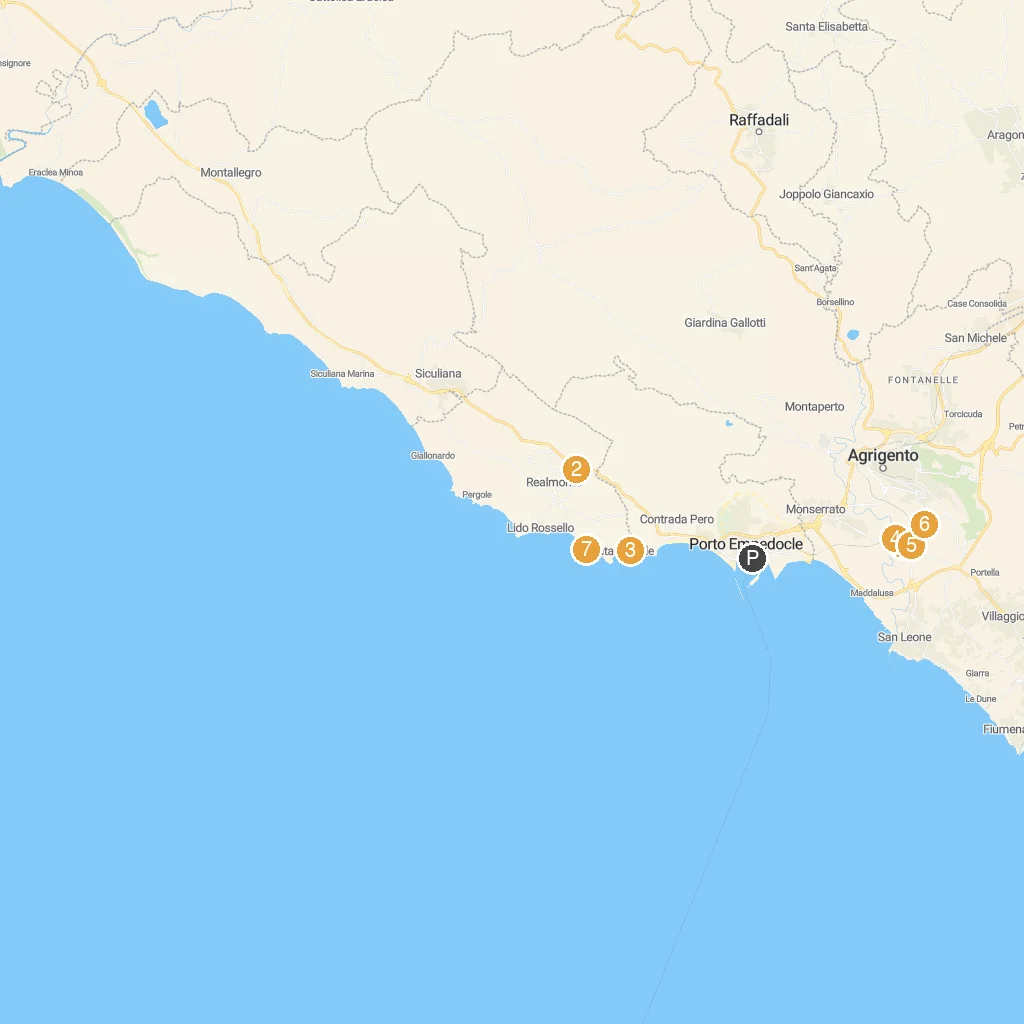 Porto Empedocle, Sicily, Italy map with numbered points of interest