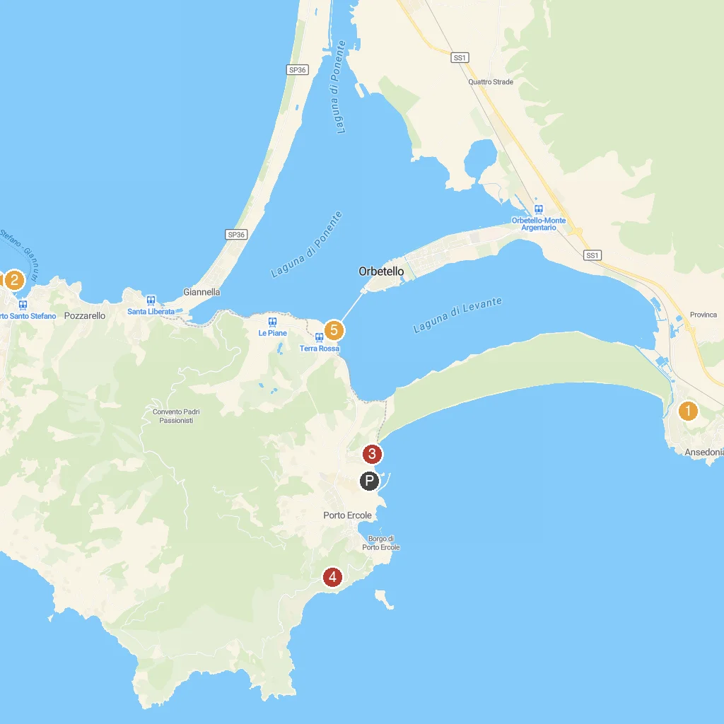 Porto Ercole, Tuscany, Italy map with numbered points of interest