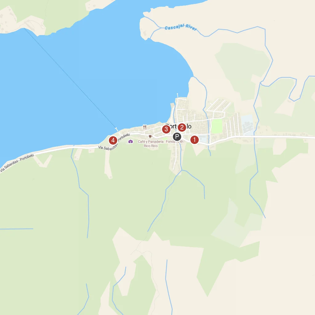 Portobelo, Colón, Panama map with numbered points of interest