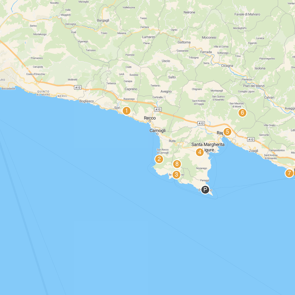 Portofino, Liguria, Italy map with numbered points of interest