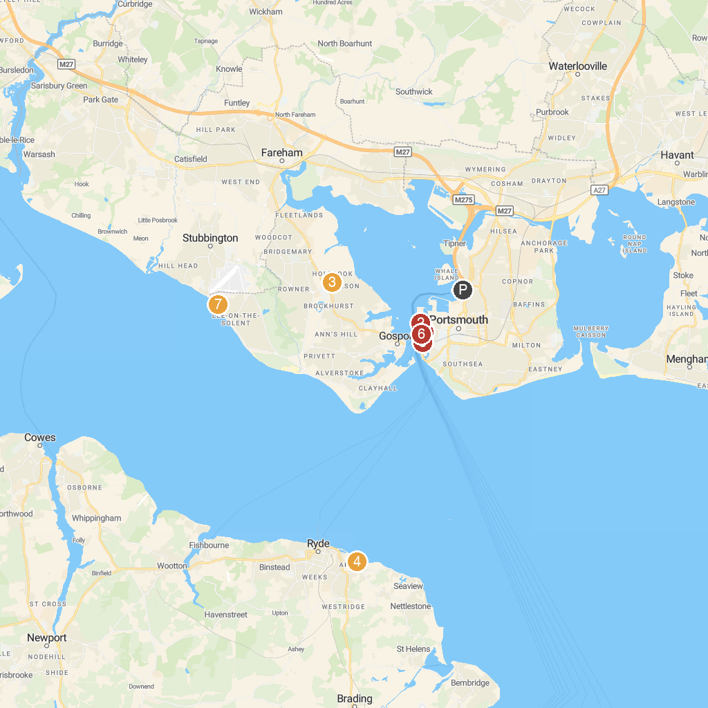 Portsmouth, England, United Kingdom map with numbered points of interest