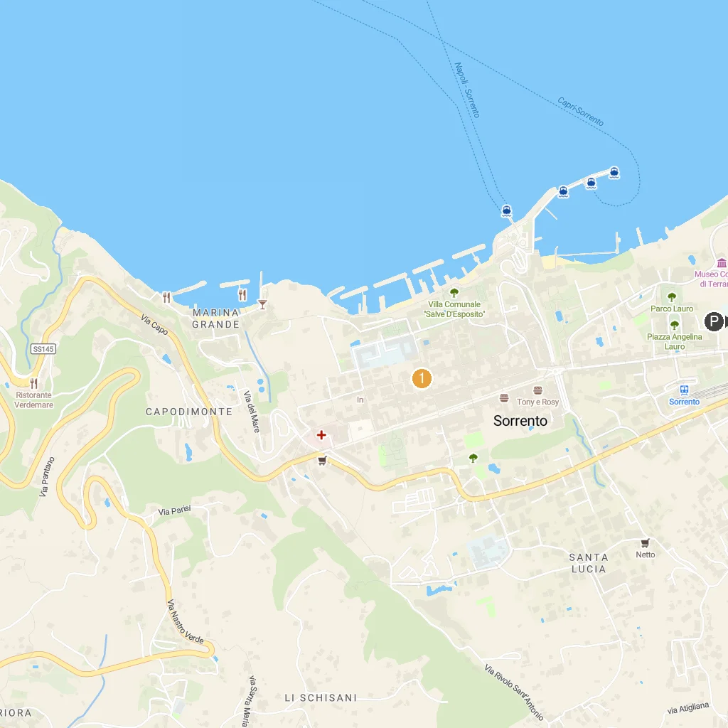 Positano, Amalfi Coast, Italy map with numbered points of interest