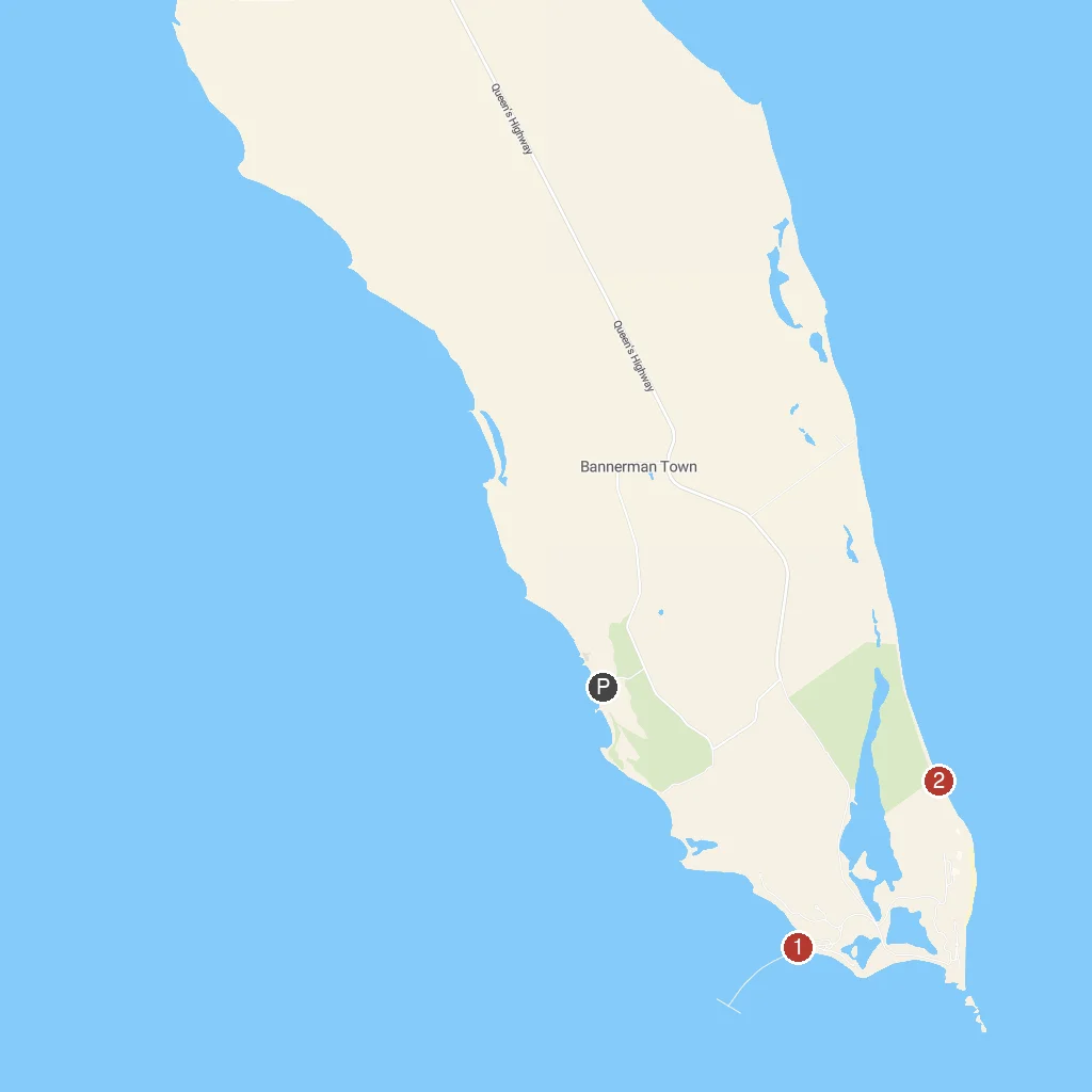 Princess Cays, Eleuthera, Bahamas map with numbered points of interest