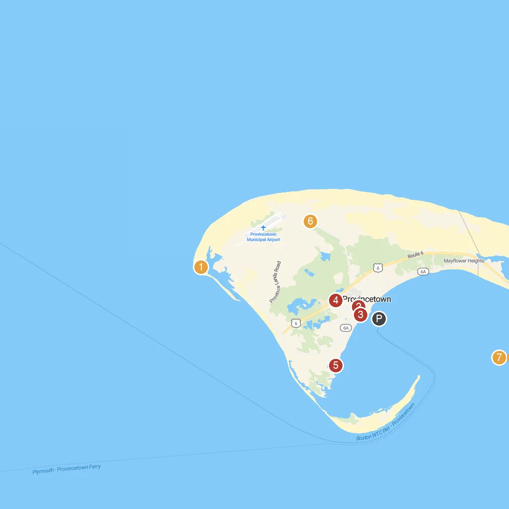 Provincetown, Massachusetts, USA map with numbered points of interest