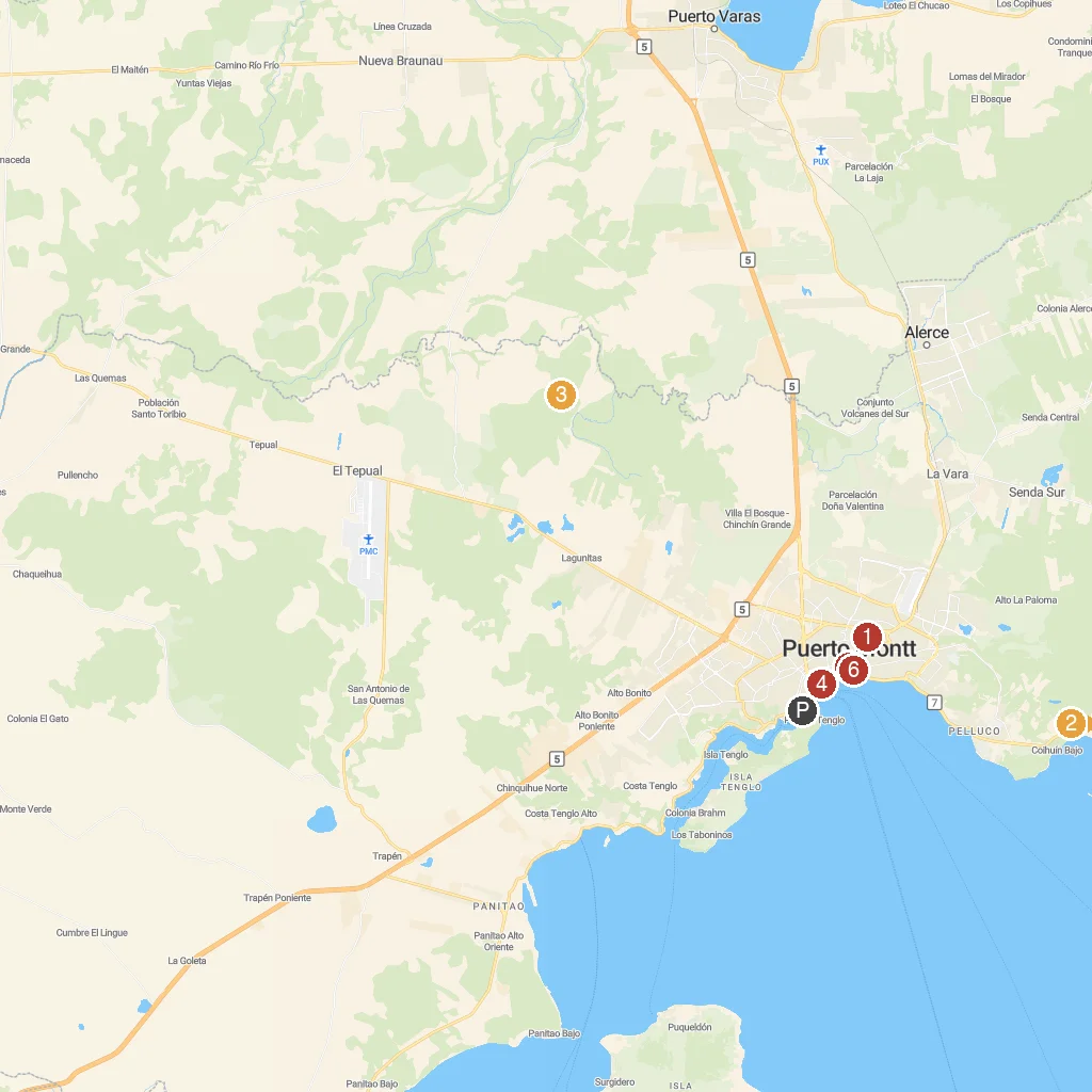 Puerto Montt, Chile map with numbered points of interest