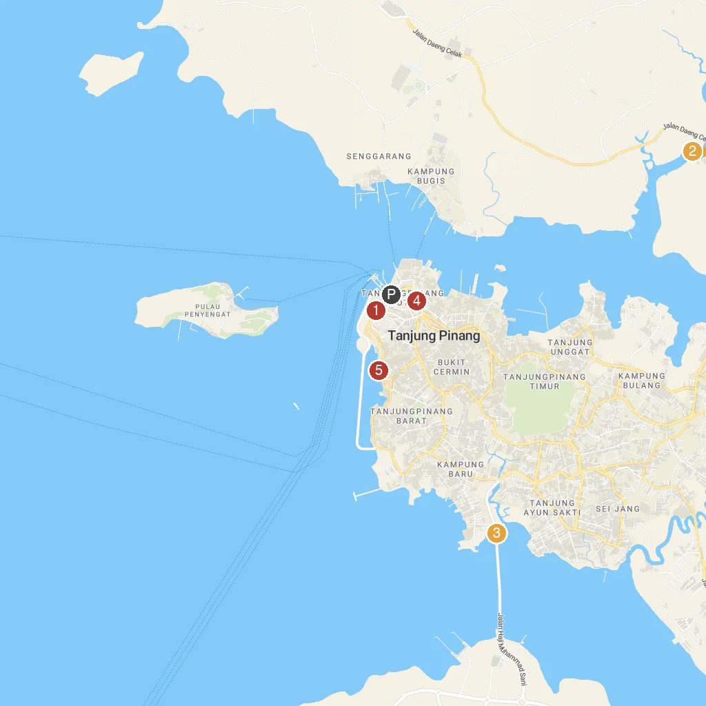 Bintan Island, Riau Islands, Indonesia map with numbered points of interest