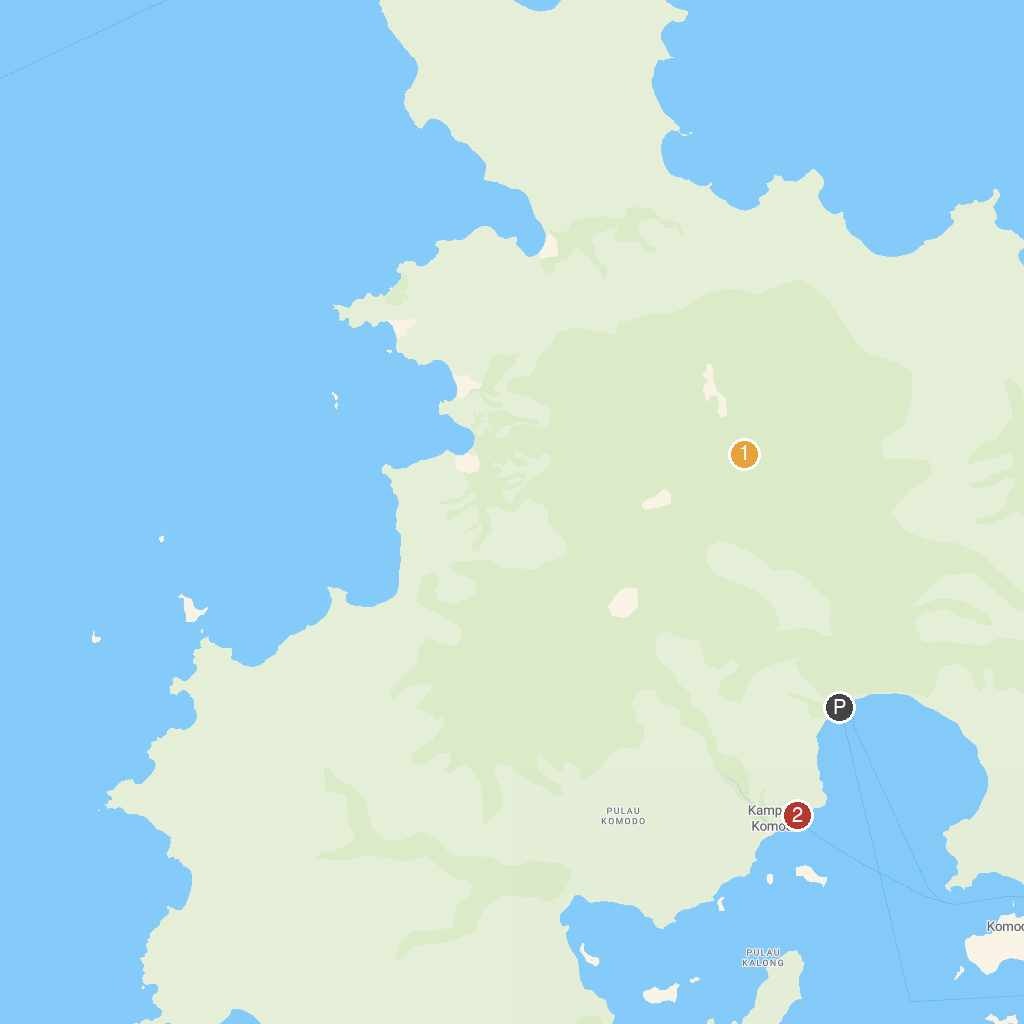 Komodo Island, East Nusa Tenggara, Indonesia map with numbered points of interest
