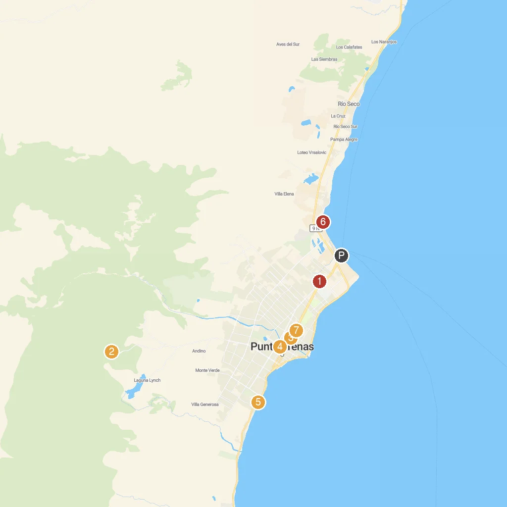 Punta Arenas, Chile map with numbered points of interest