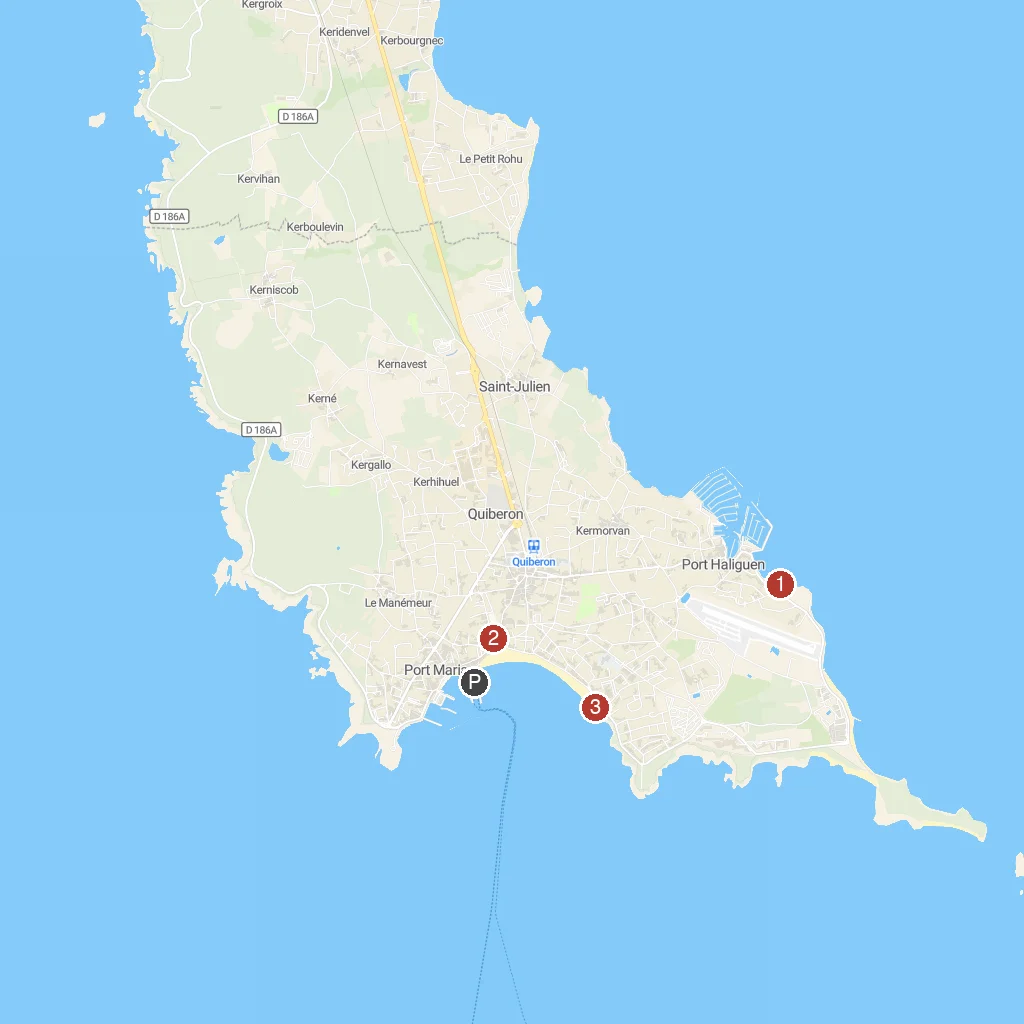 Quiberon, Brittany, France map with numbered points of interest