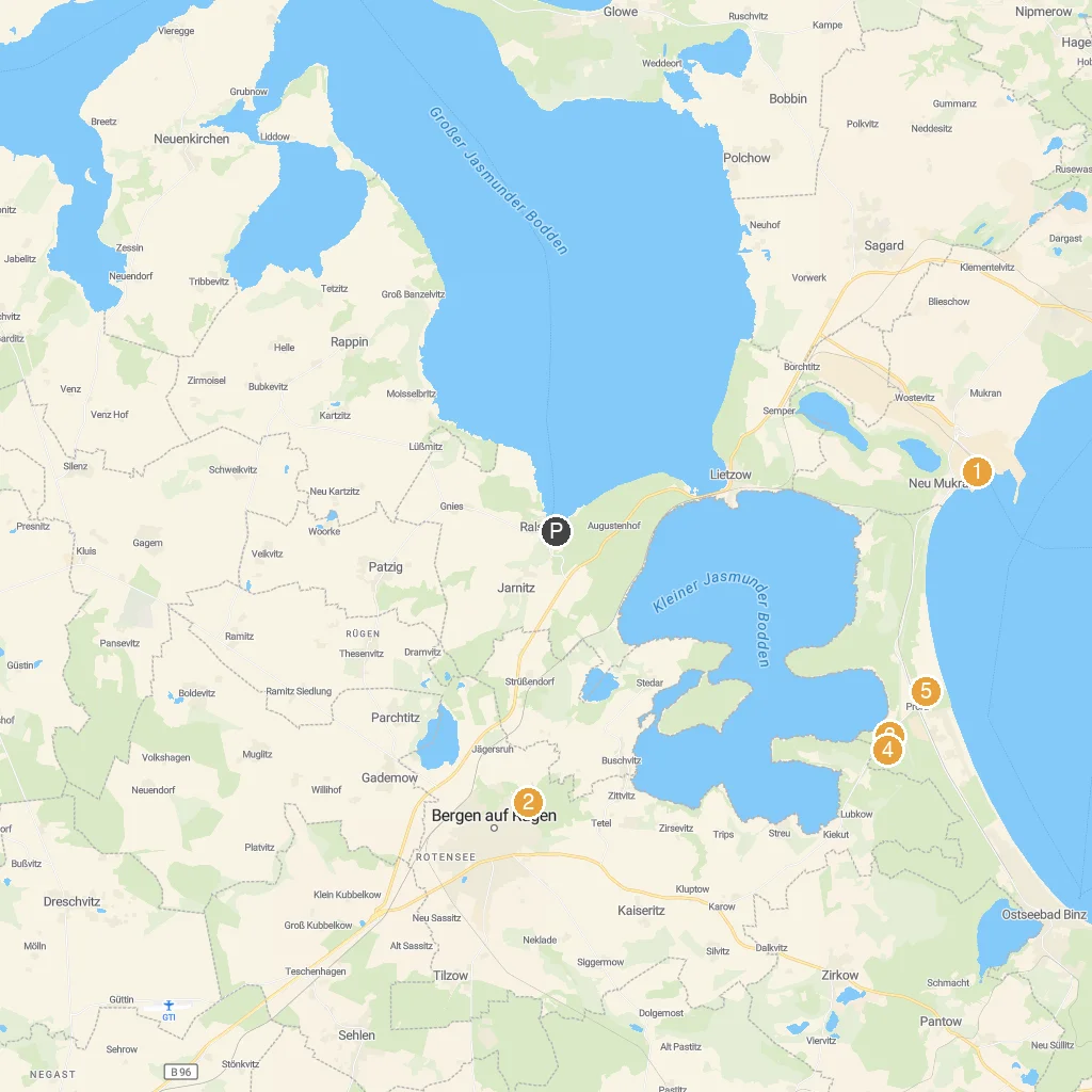 Ralswiek, Rügen, Germany map with numbered points of interest