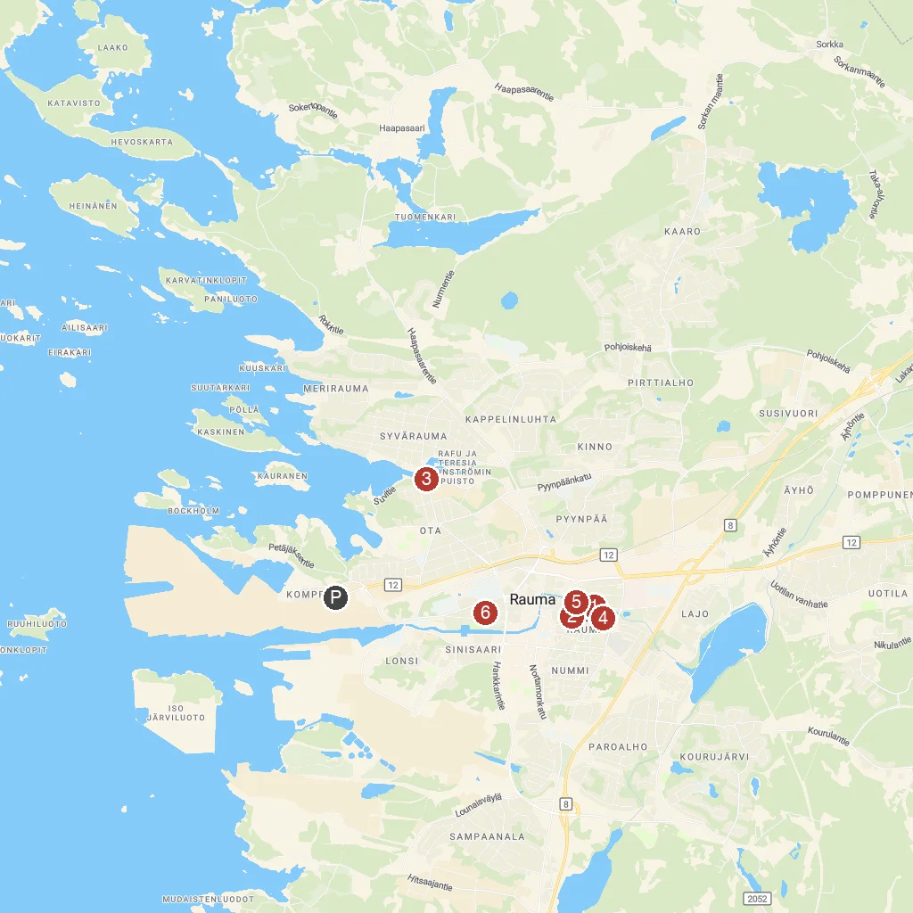 Rauma, Satakunta, Finland map with numbered points of interest