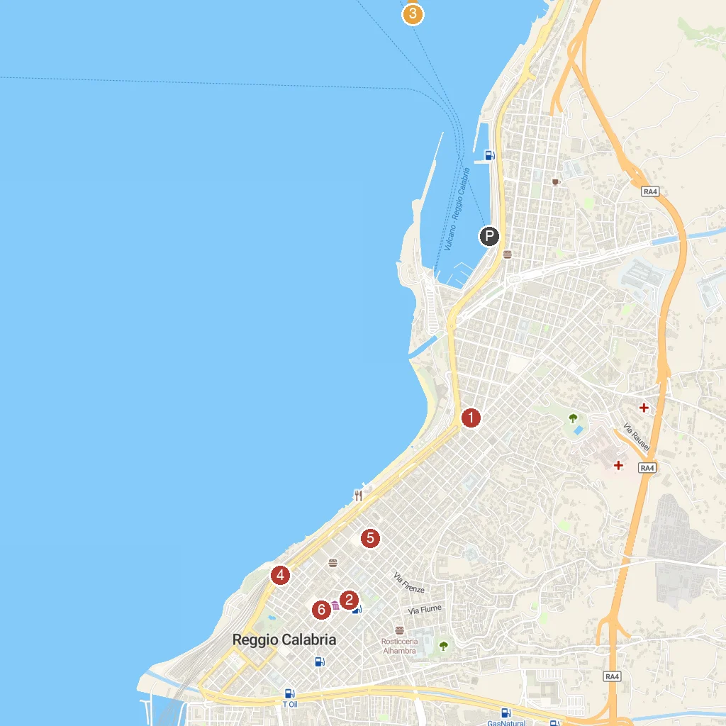 Reggio Calabria, Calabria, Italy map with numbered points of interest