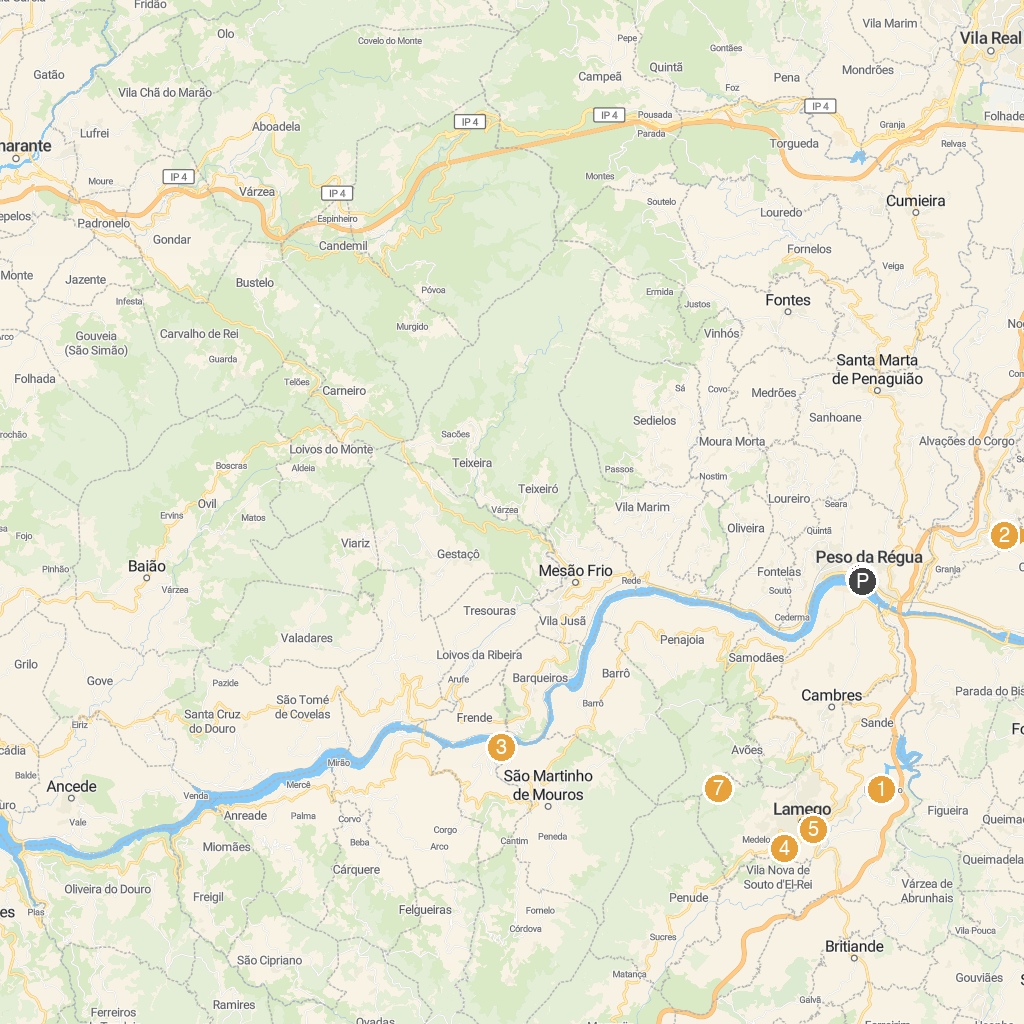 Peso da Régua, Douro Valley, Portugal map with numbered points of interest