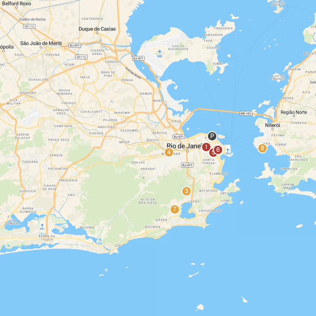 Rio de Janeiro, Brazil map with numbered points of interest