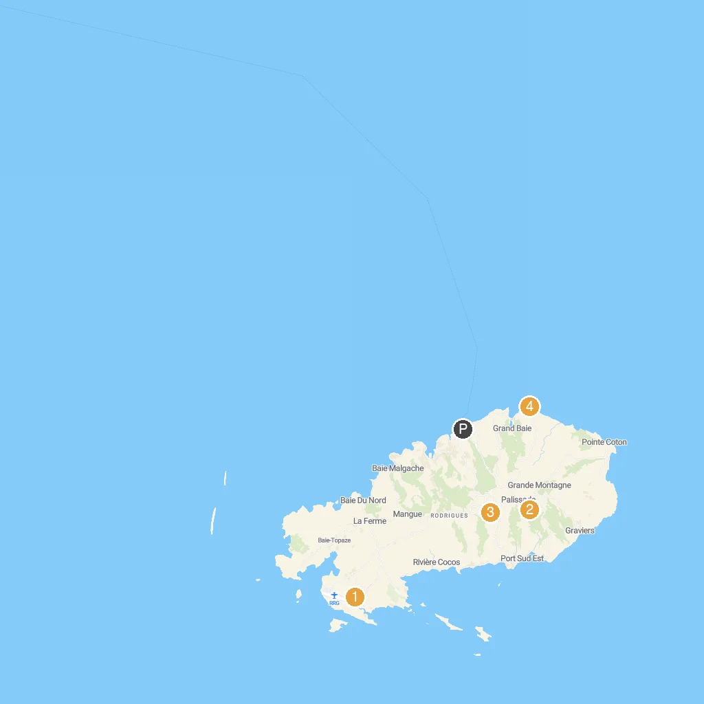 Rodrigues Island, Rodrigues, Mauritius map with numbered points of interest