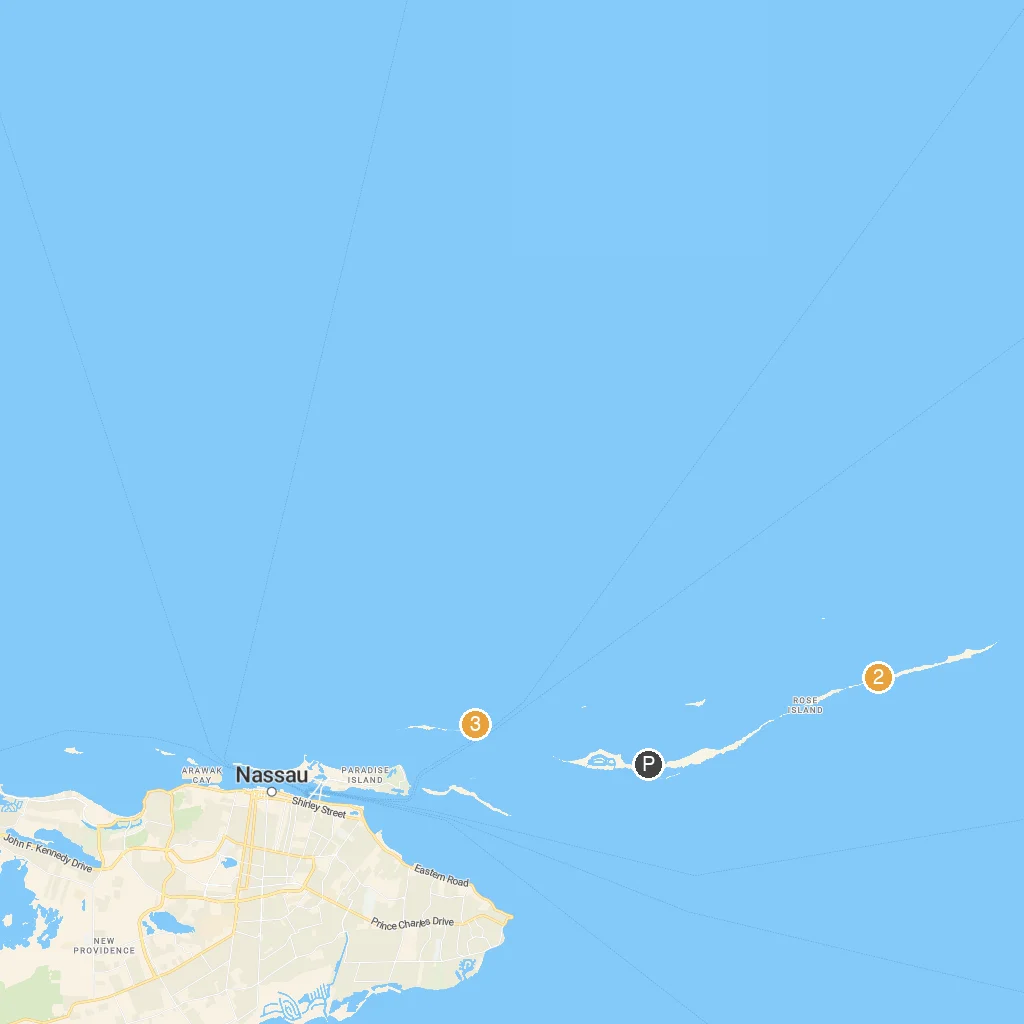 Rose Island, New Providence, Bahamas map with numbered points of interest