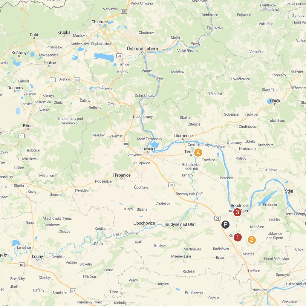 Roudnice nad Labem, Central Bohemia, Czech Republic map with numbered points of interest