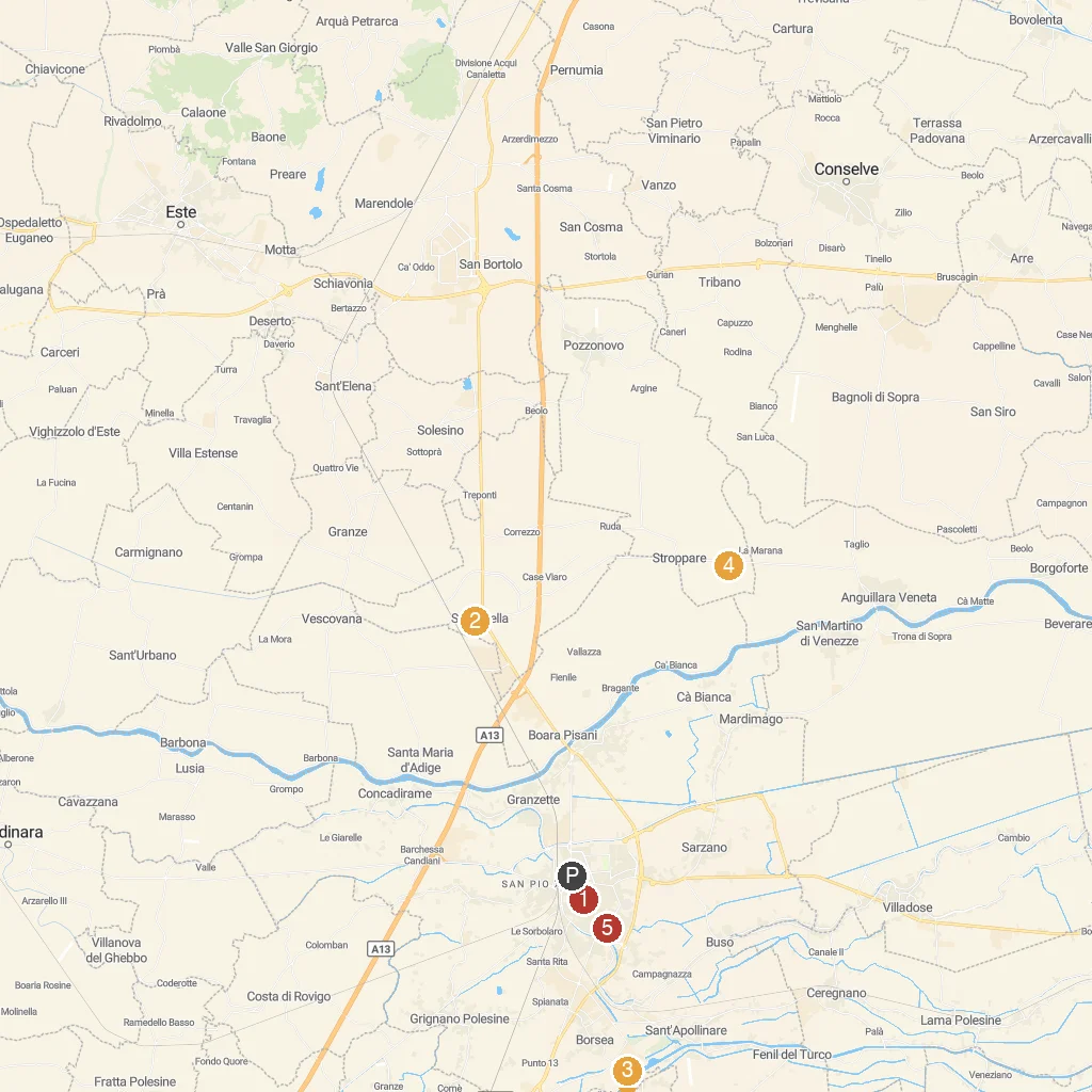 Rovigo, Veneto, Italy map with numbered points of interest