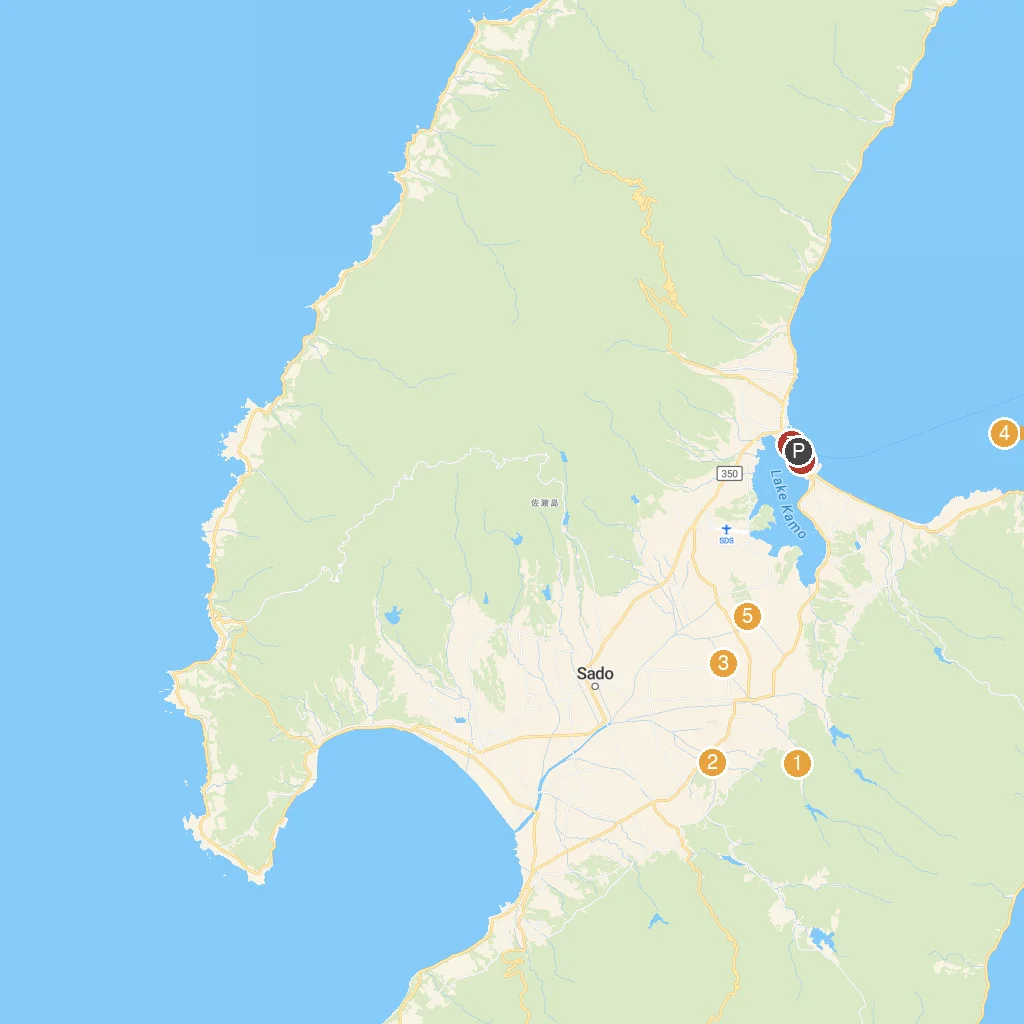 Sado Island, Niigata, Japan map with numbered points of interest