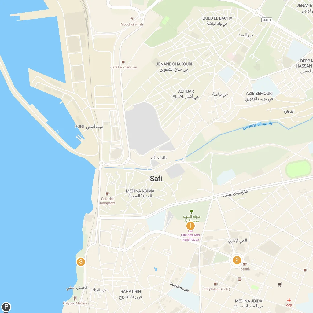 Safi, Marrakesh-Safi, Morocco map with numbered points of interest