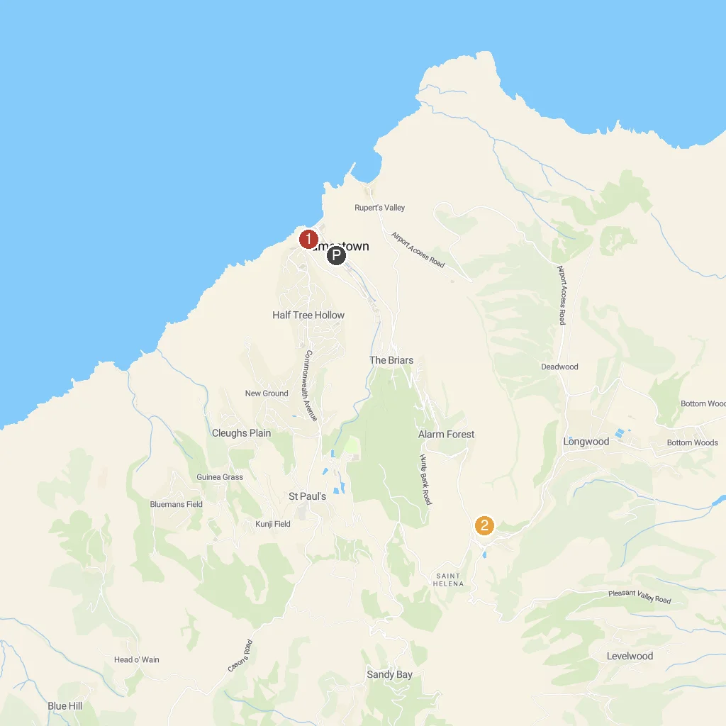 Jamestown, Saint Helena, South Atlantic map with numbered points of interest