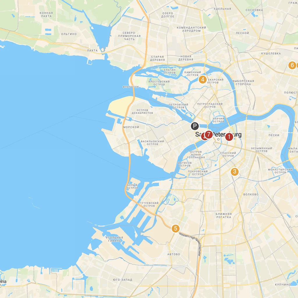 Saint Petersburg, Russia map with numbered points of interest