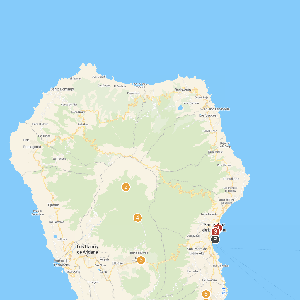 Santa Cruz de la Palma, La Palma, Canary Islands, Spain map with numbered points of interest