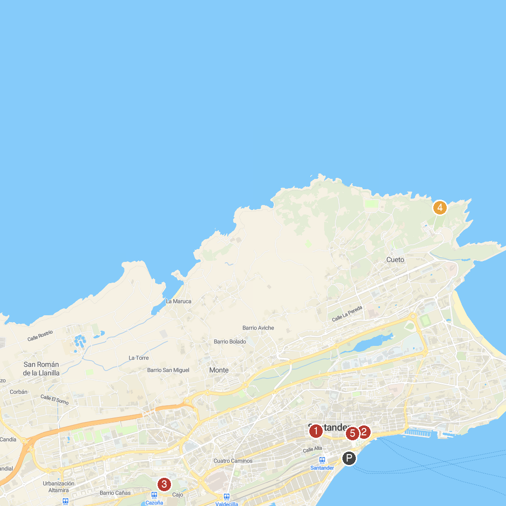 Santander, Cantabria, Spain map with numbered points of interest