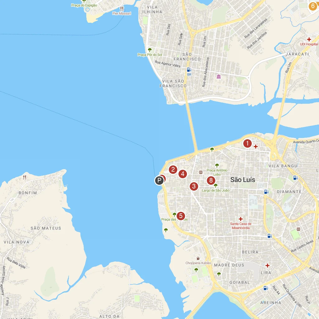 São Luís, Maranhão, Brazil map with numbered points of interest