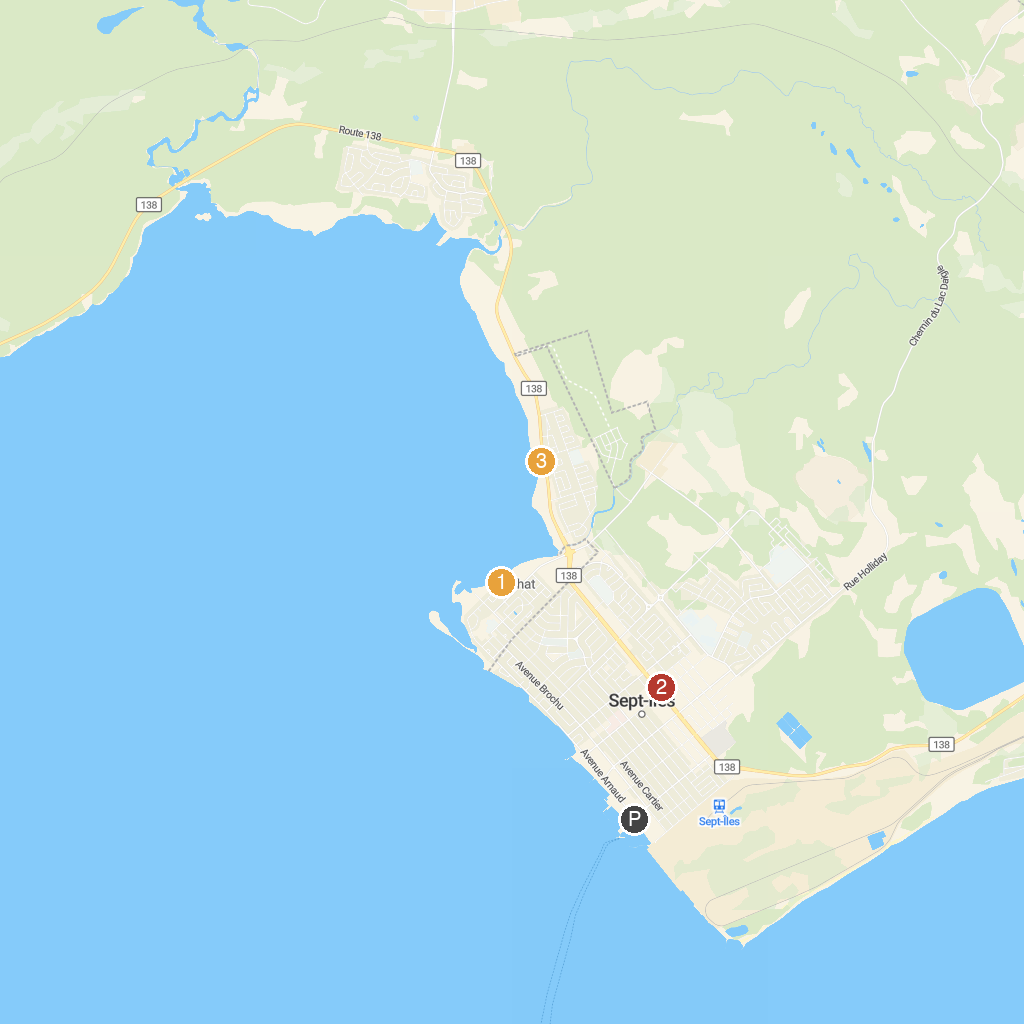 Sept-Îles, Quebec, Canada map with numbered points of interest
