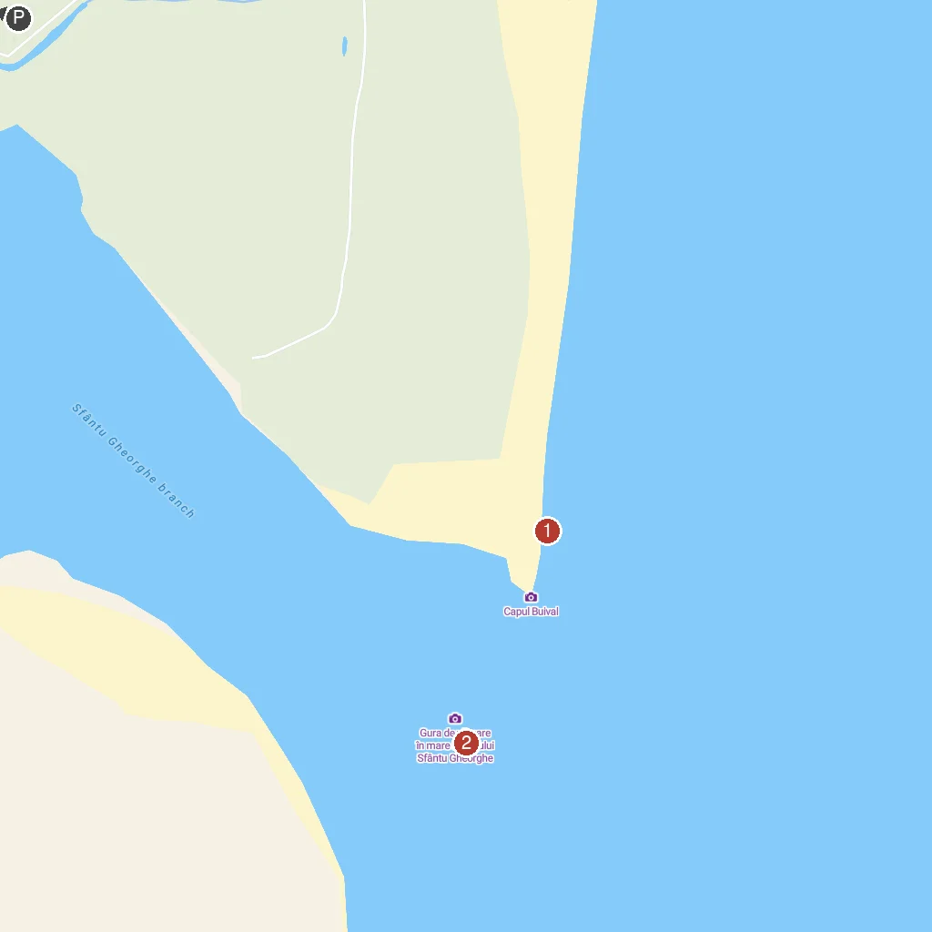 Sfantu Gheorghe, Danube Delta, Romania map with numbered points of interest