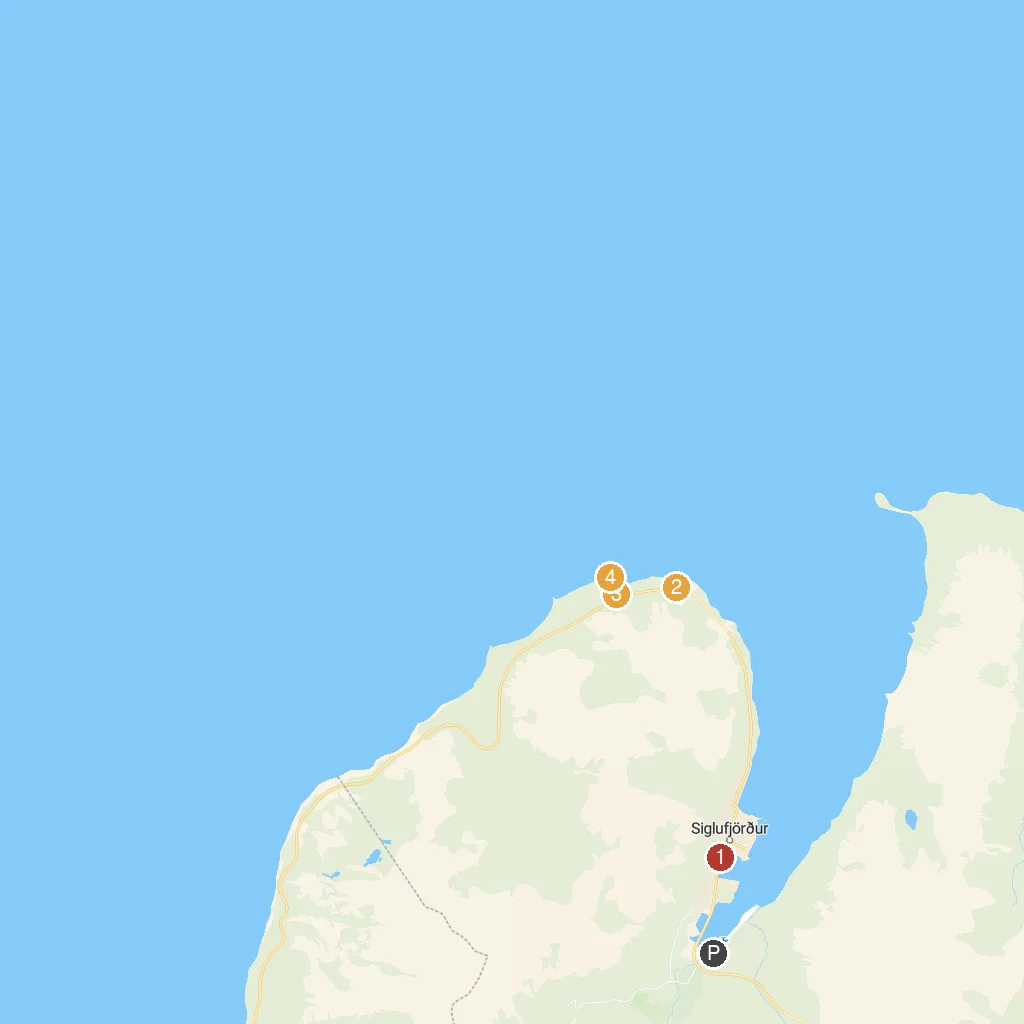Siglufjordur, North Iceland, Iceland map with numbered points of interest