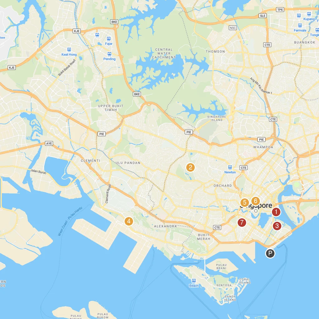 Singapore, Singapore map with numbered points of interest