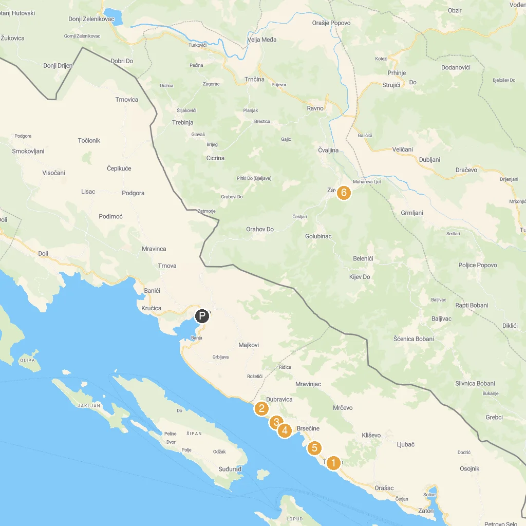 Slano, Dubrovnik-Neretva, Croatia map with numbered points of interest