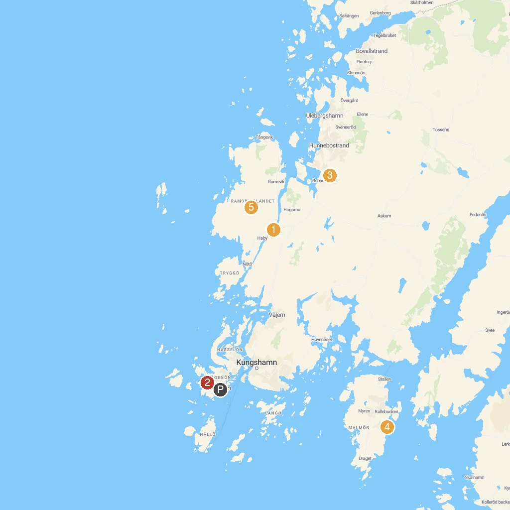 Smögen, Bohuslän, Sweden map with numbered points of interest