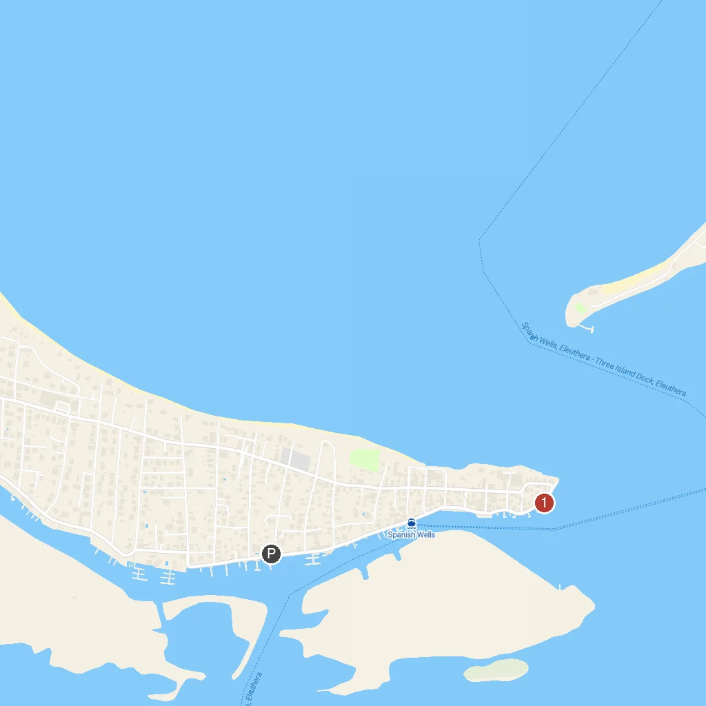 Spanish Wells, Eleuthera, Bahamas map with numbered points of interest