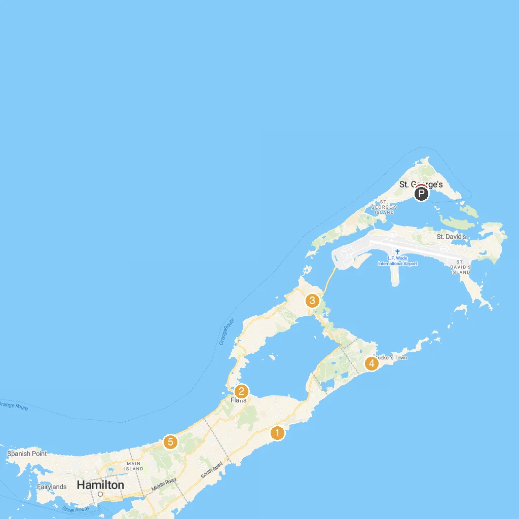 St George, Bermuda map with numbered points of interest