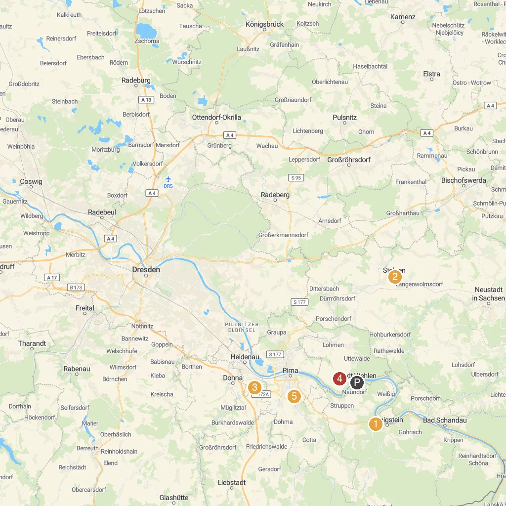 Stadt Wehlen, Saxony, Germany map with numbered points of interest