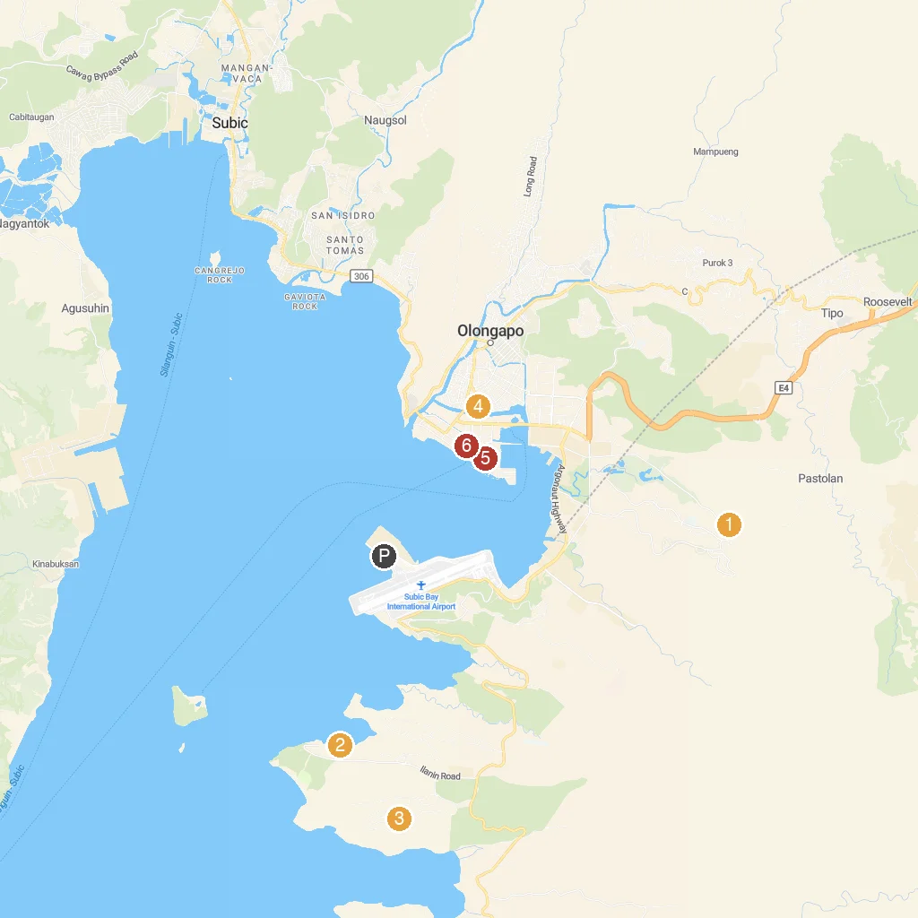 Subic Bay Freeport, Central Luzon, Philippines map with numbered points of interest