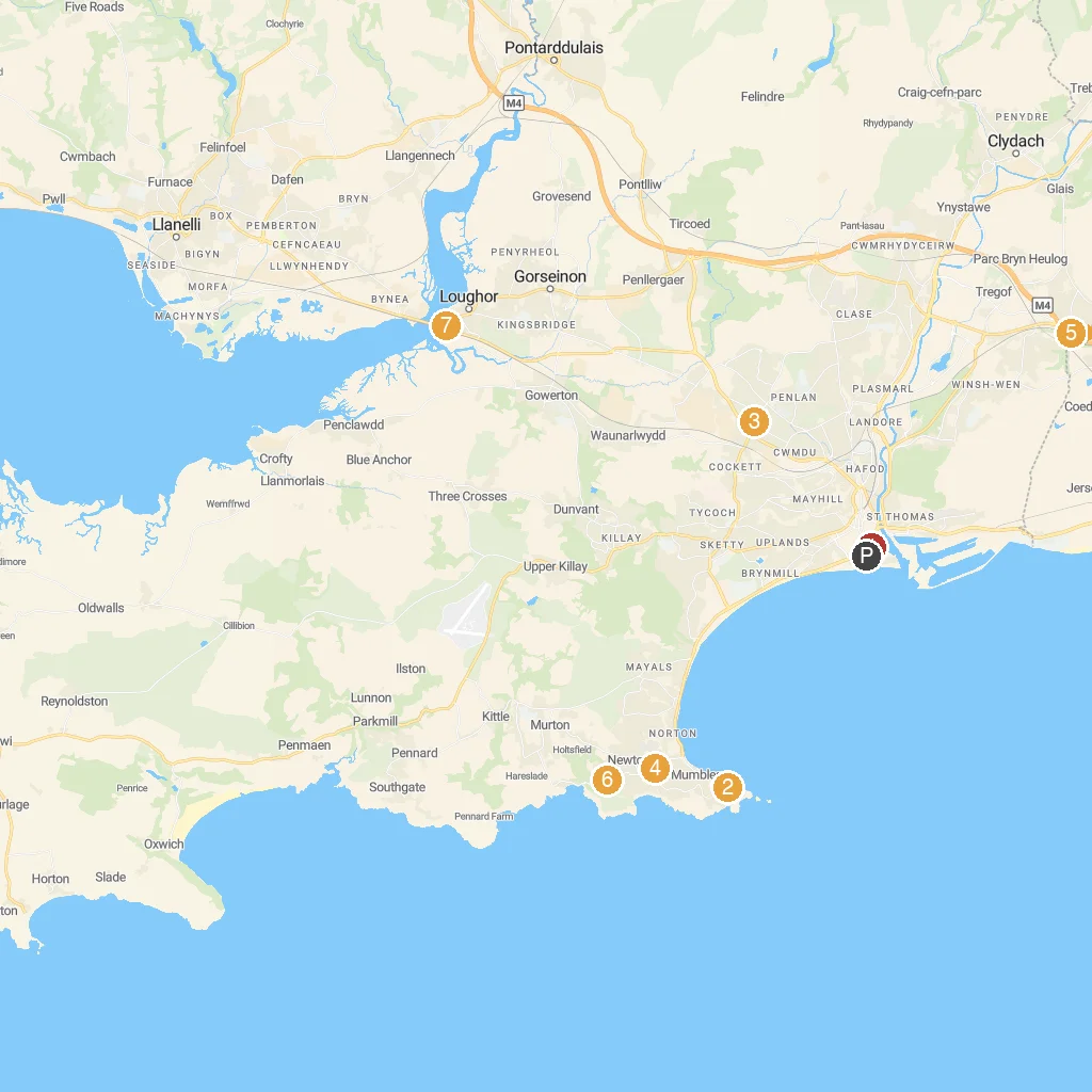 Swansea, Wales, United Kingdom map with numbered points of interest