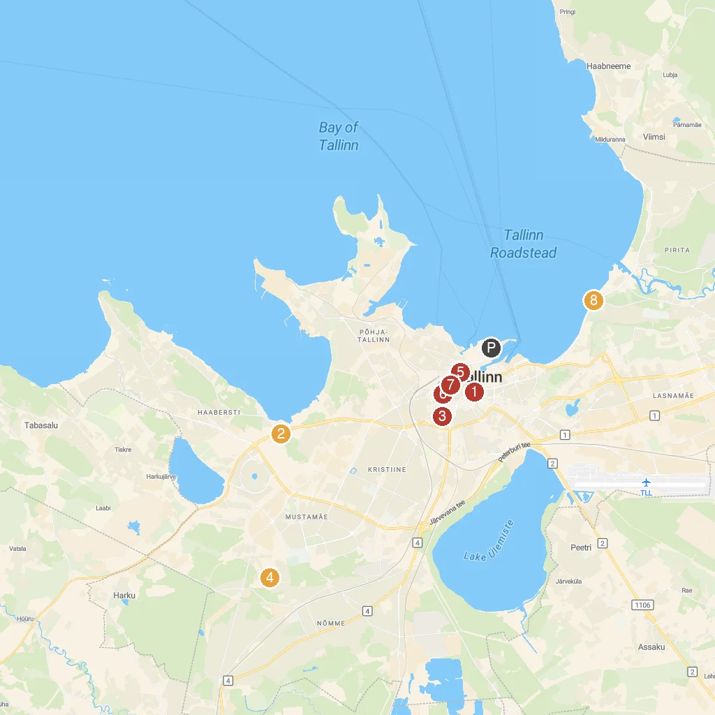 Tallinn, Harju, Estonia map with numbered points of interest