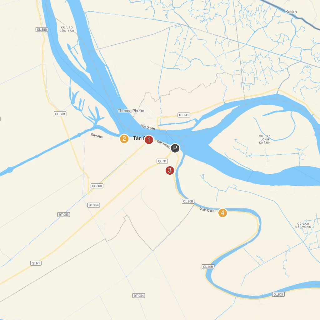 Tan Chau, An Giang, Vietnam map with numbered points of interest