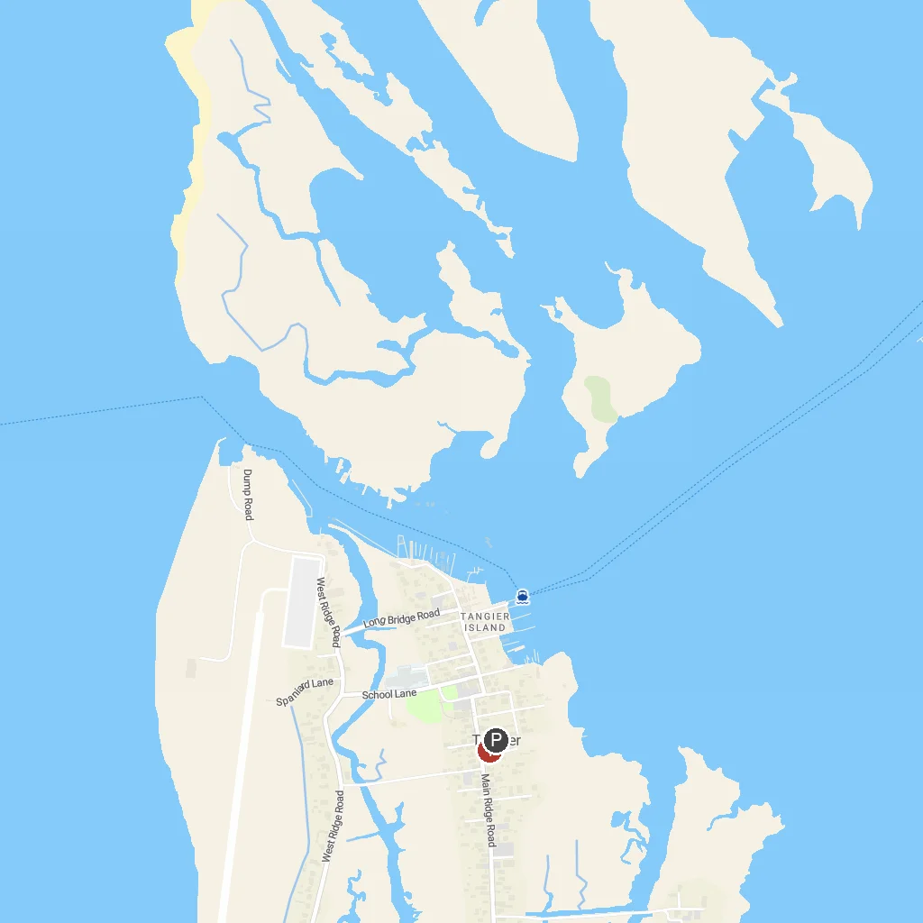 Tangier Island, Virginia, USA map with numbered points of interest