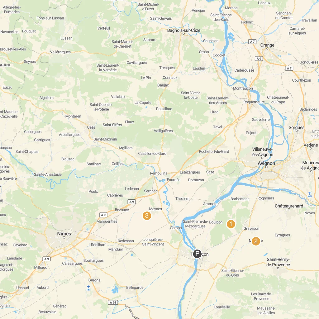 Tarascon-sur-Rhône, Provence, France map with numbered points of interest