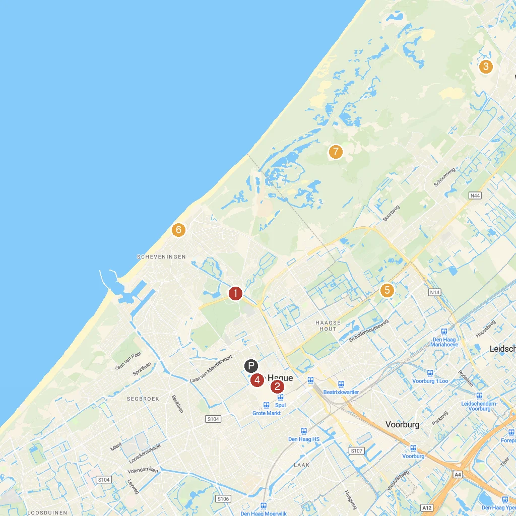 The Hague, South Holland, Netherlands map with numbered points of interest