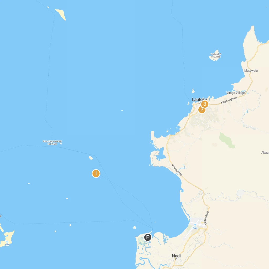 Tivua Island, Mamanuca Islands, Fiji map with numbered points of interest