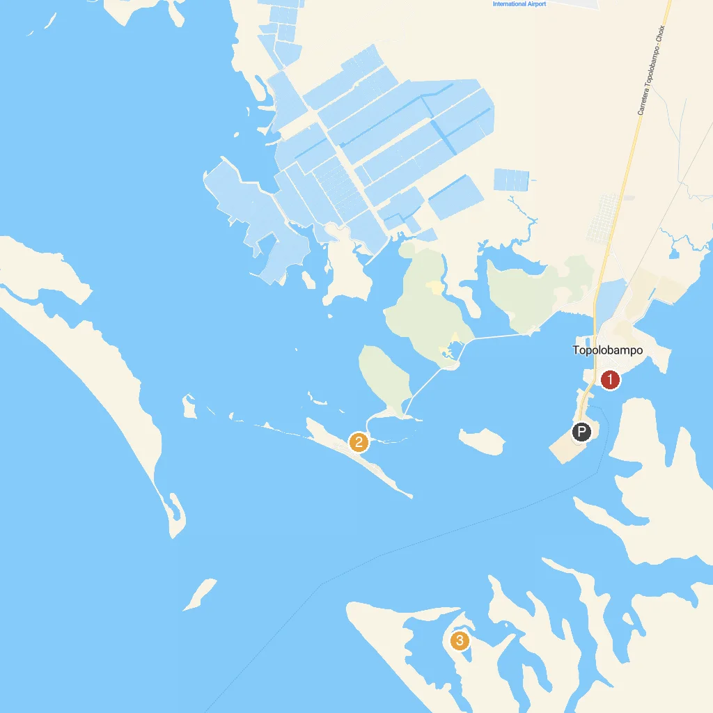 Topolobampo, Sinaloa, Mexico map with numbered points of interest